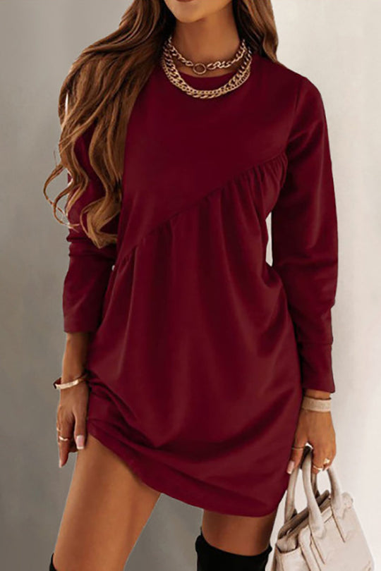 Heidi-Mode | O Hals Langarm Babydoll Tunika Kleid