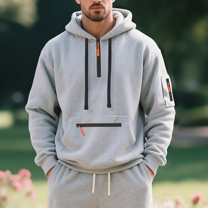 Herren funktionaler Kapuzenpullover mit Reißverschluss und seitlichen Taschen Heidi-Mode