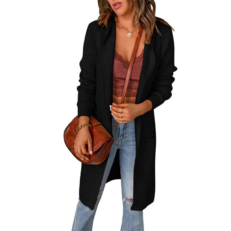 Damen Strickmantel mit offenen Vorderteilen und Taschen Heidi-Mode
