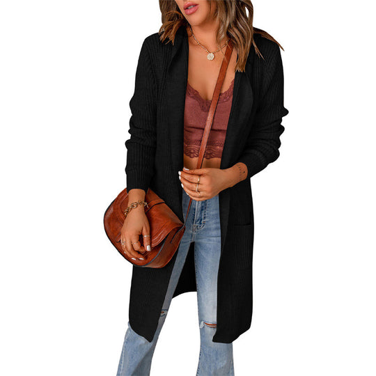 Damen Strickmantel mit offenen Vorderteilen und Taschen Heidi-Mode