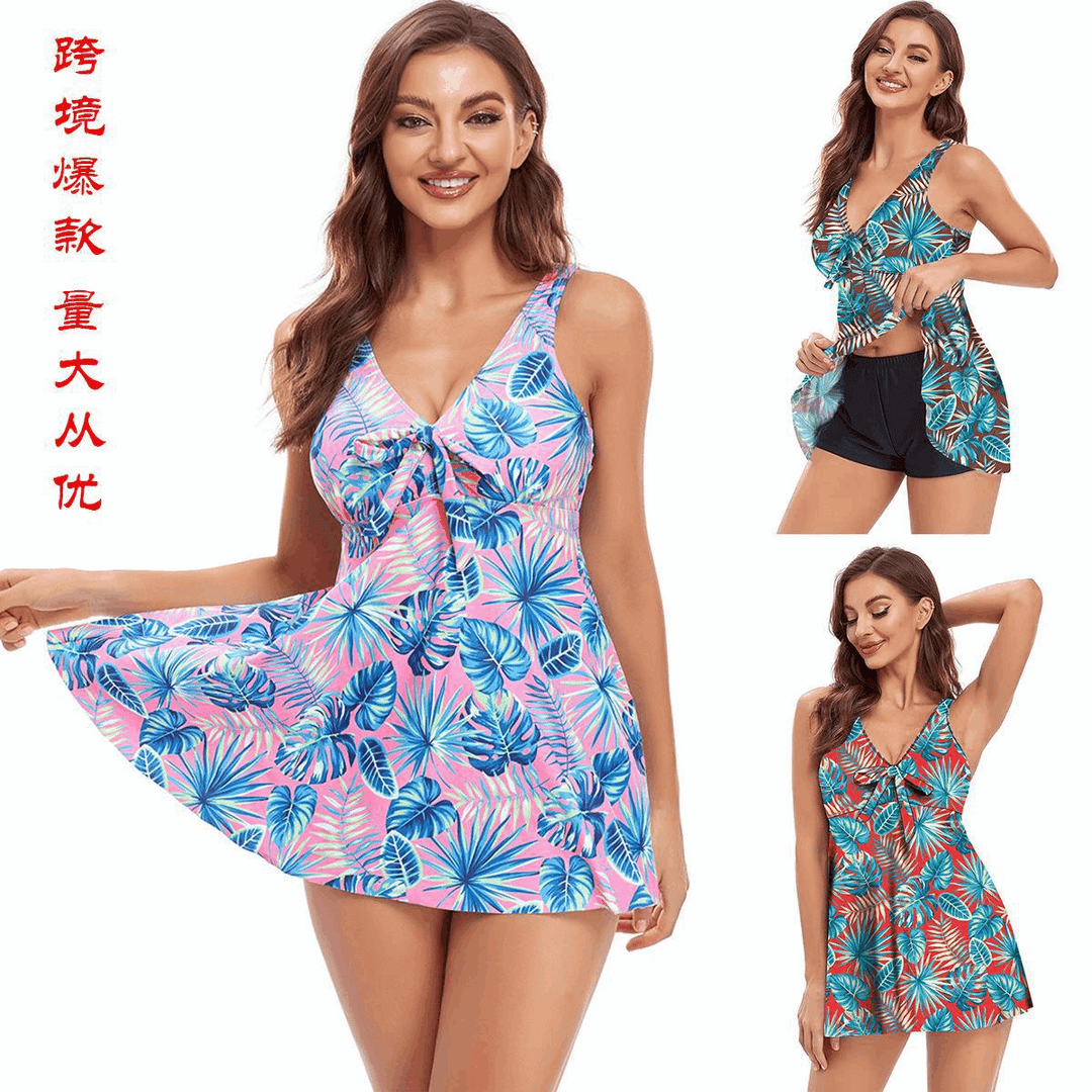 Damen SchwimmlSDress mit tropischem Print und fließendem Schnitt Heidi-Mode