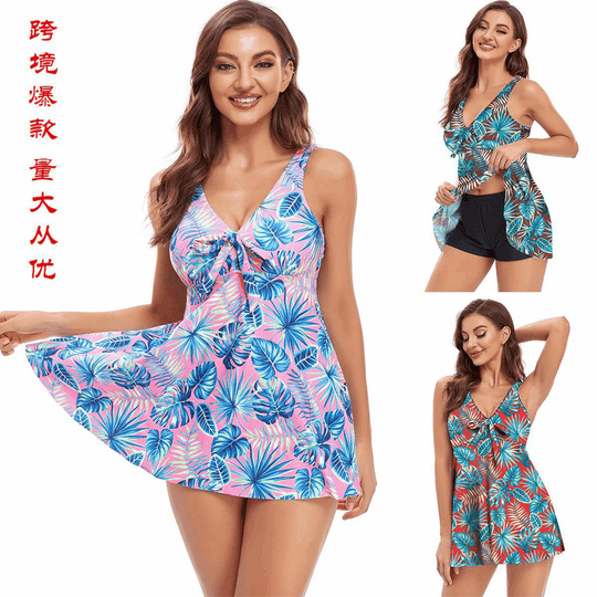 Damen SchwimmlSDress mit tropischem Print und fließendem Schnitt Heidi-Mode