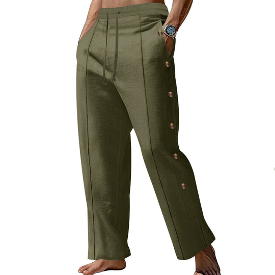 Herren elegante Freizeithose mit seitlichen Knopfdetails und elastischem Bund Heidi-Mode