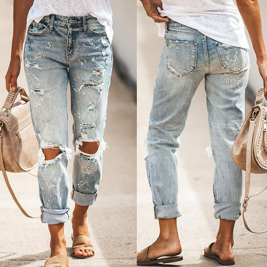 Damen Destroyed Boyfriend Jeans mit lässigen Details Heidi-Mode