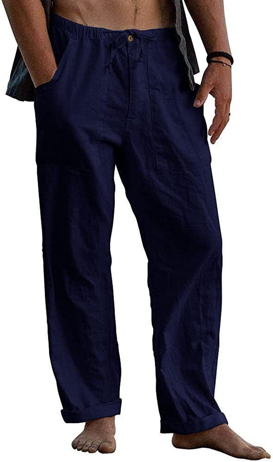 Herren Relaxed Fit Leinenhose mit elastischem Bund und praktischen Taschen Heidi-Mode
