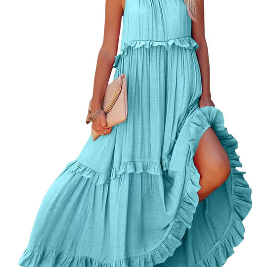 Damen Maxikleid mit Rüschendetails und luftiger Silhouette Heidi-Mode