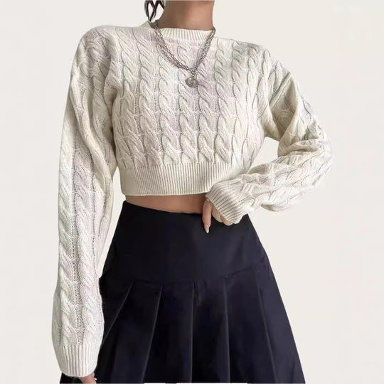 Damen kuscheliger Cropped Pullover mit Zopfmuster Heidi-Mode
