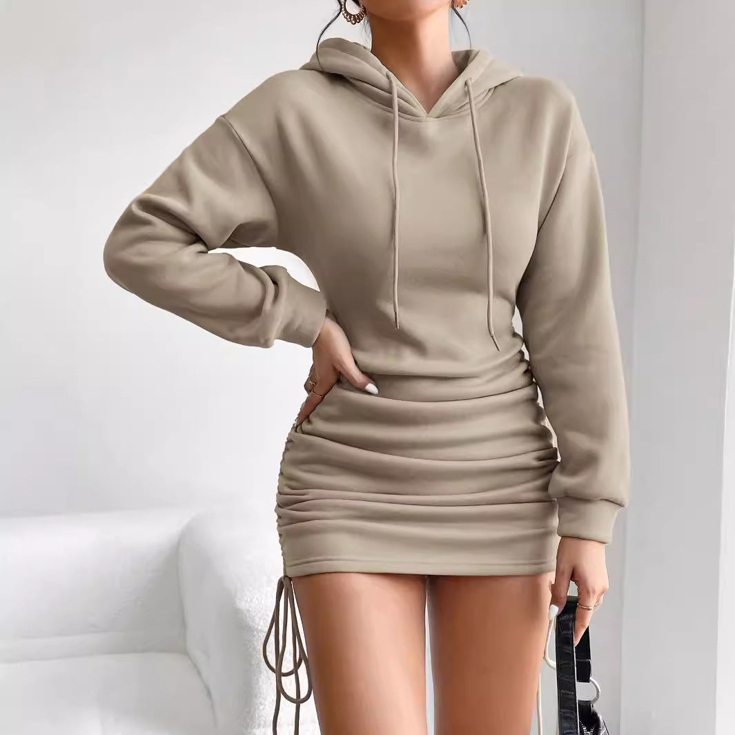 Damen Hoodie Kleid mit Raffung Heidi-Mode