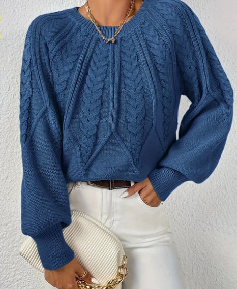 Damen Strickpullover mit Zopfmuster und weitem Schnitt Heidi-Mode