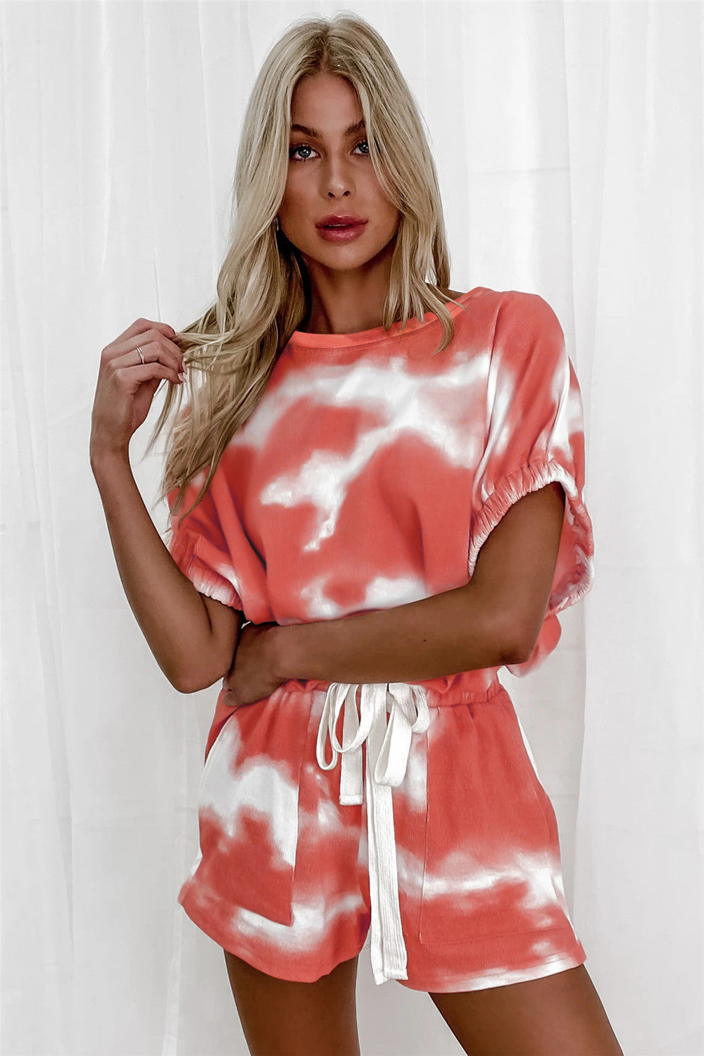 Damen lässiges Tie-Dye Sweatset mit elastischem Bund und Kordelzug Heidi-Mode