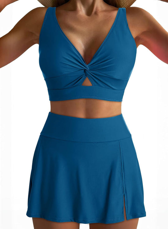 Damen Sportliches Bikini-Set mit modischem Wickeltop und schickem Rock Heidi-Mode