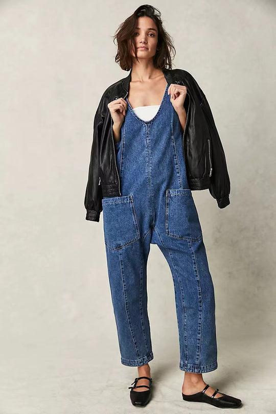 Damen Lässiger Denim-Overall mit großen Taschen Heidi-Mode