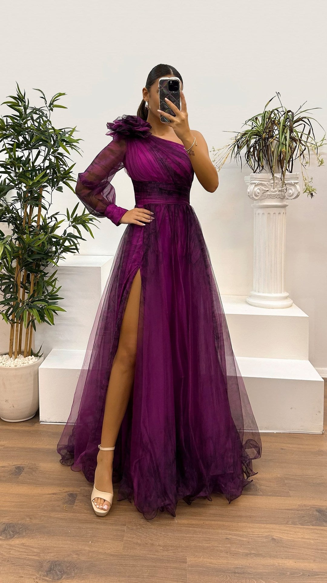 Heidi-Mode | Frühling Herbst Schräg Schulter Mesh Blumenmuster Kleid Lässig Locker Festlich Kleid