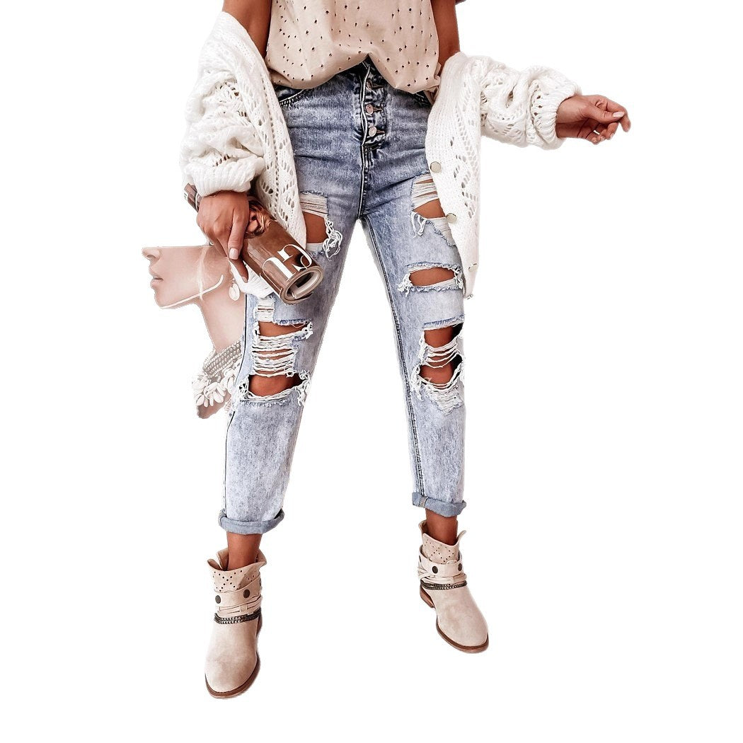 Damen Ripped Mom-Jeans mit hohem Bund und lässigem Schnitt Heidi-Mode