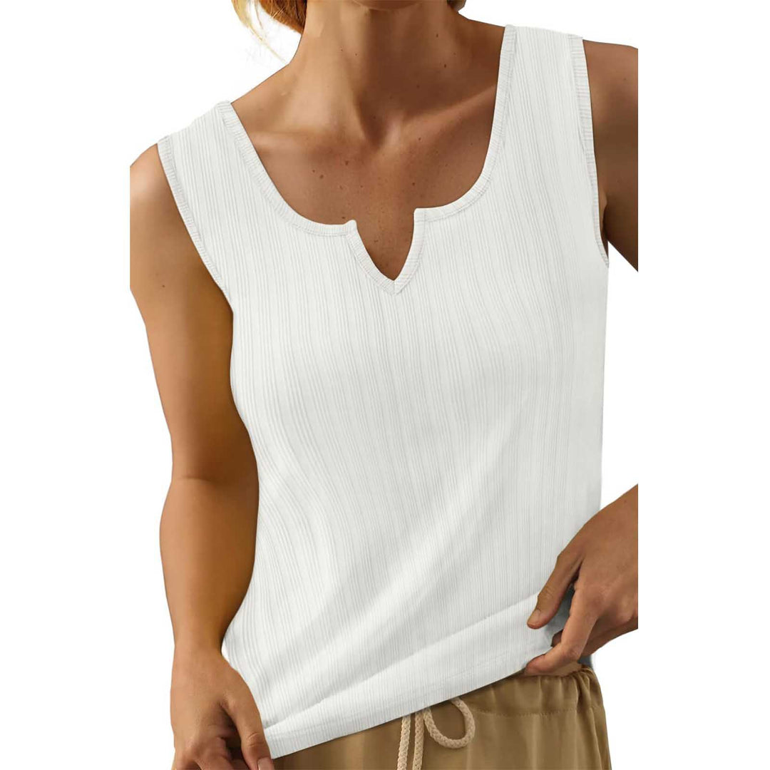 Damen Ärmelloses Oberteil mit dekorativem V-Ausschnitt und feiner Rippenstruktur Heidi-Mode
