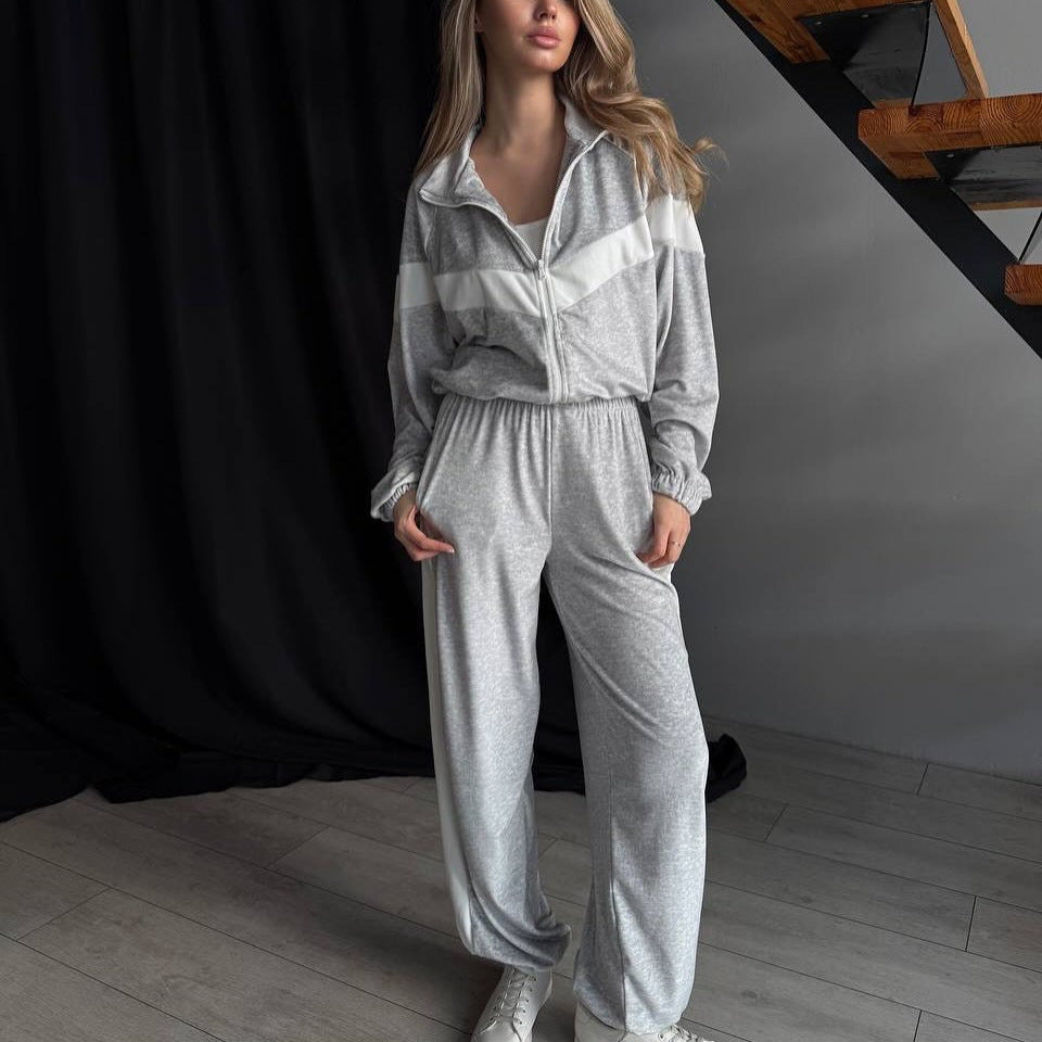 Damen sportlicher Loungewear-Jumpsuit mit hohem Kragen und elastischem Taillenzug Heidi-Mode