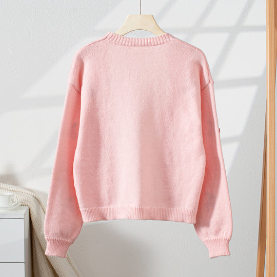 Damen kuschelige Strickjacke mit kirschmotivierten Applikationen Heidi-Mode