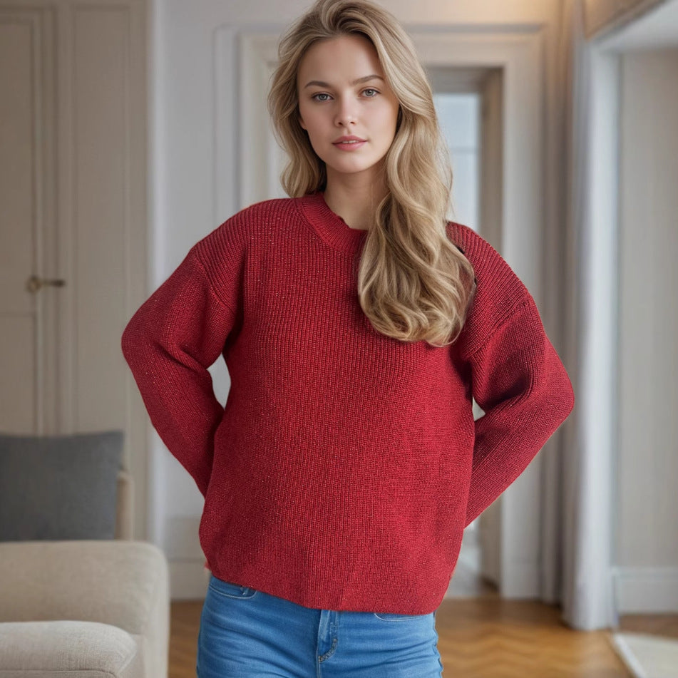 Damen lässiger Strickpullover mit großzügigem Schnitt und angenehmer Textur Heidi-Mode