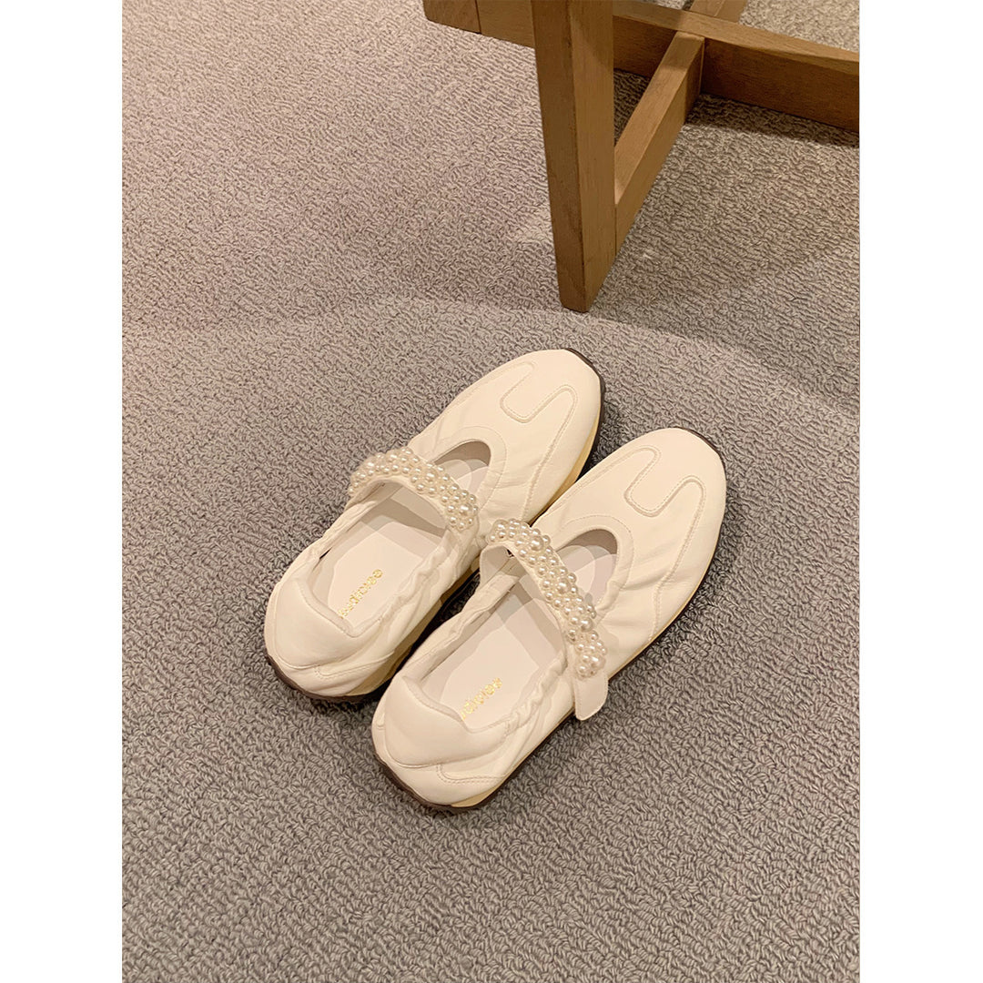 Damen Leder Ballerina Flats mit Perlmutt-Detail Heidi-Mode