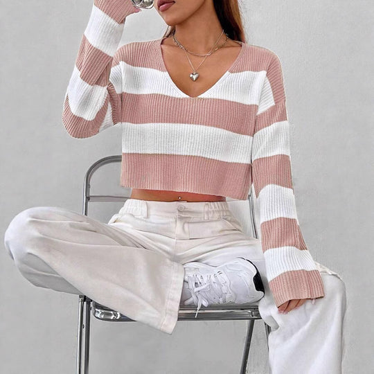 Damen Gemusterter Crop-Pullover Heidi-Mode