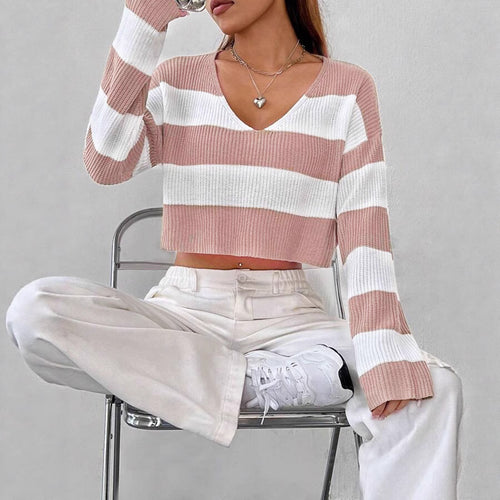 Damen Gemusterter Crop-Pullover Heidi-Mode