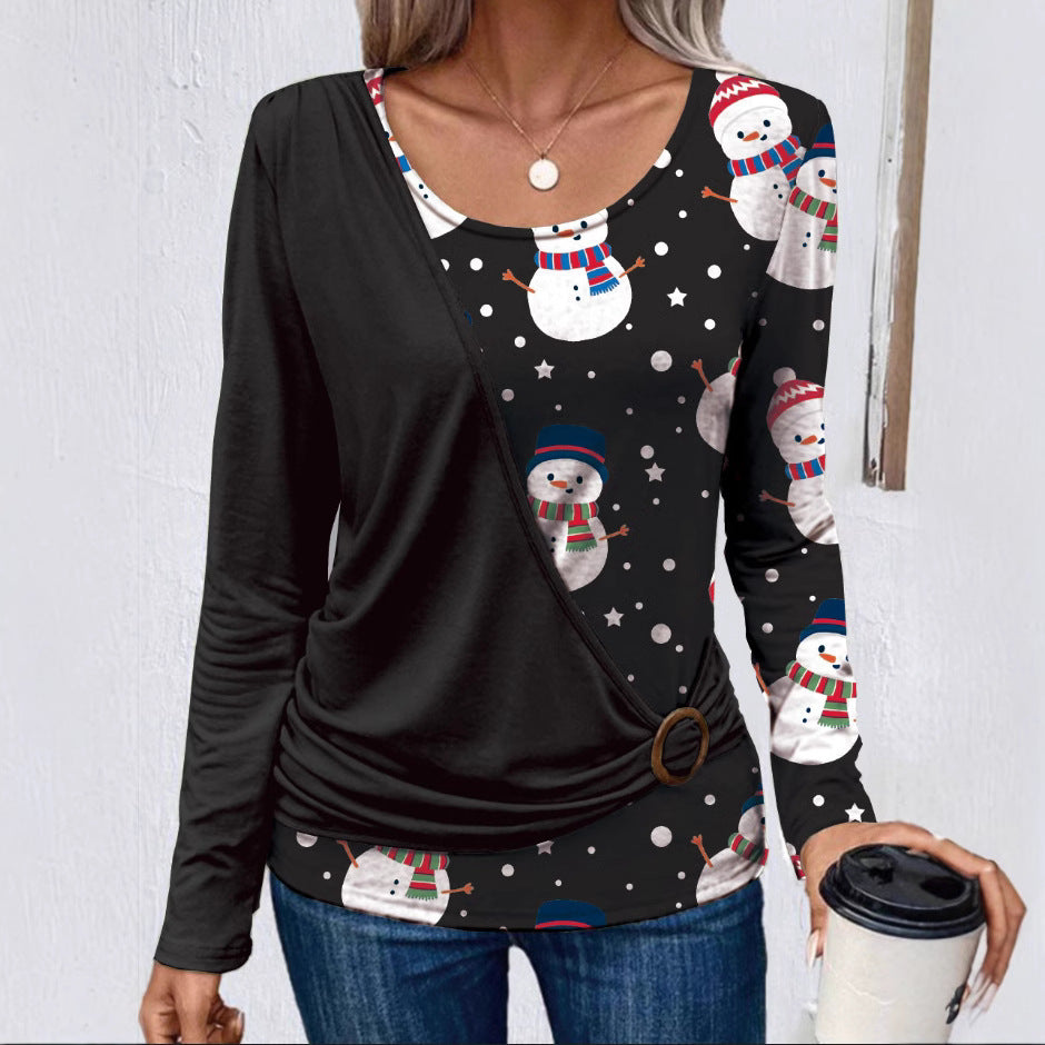 Damen Langarmshirt mit kreativem Weihnachtsdesign und praktischen Rüschendetails Heidi-Mode