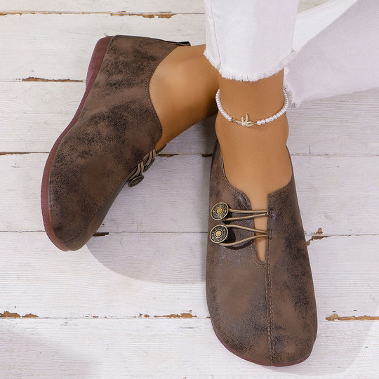 Damen Mokassins mit modischem Schlupfdesign und dekorativen Knopfdetails Heidi-Mode