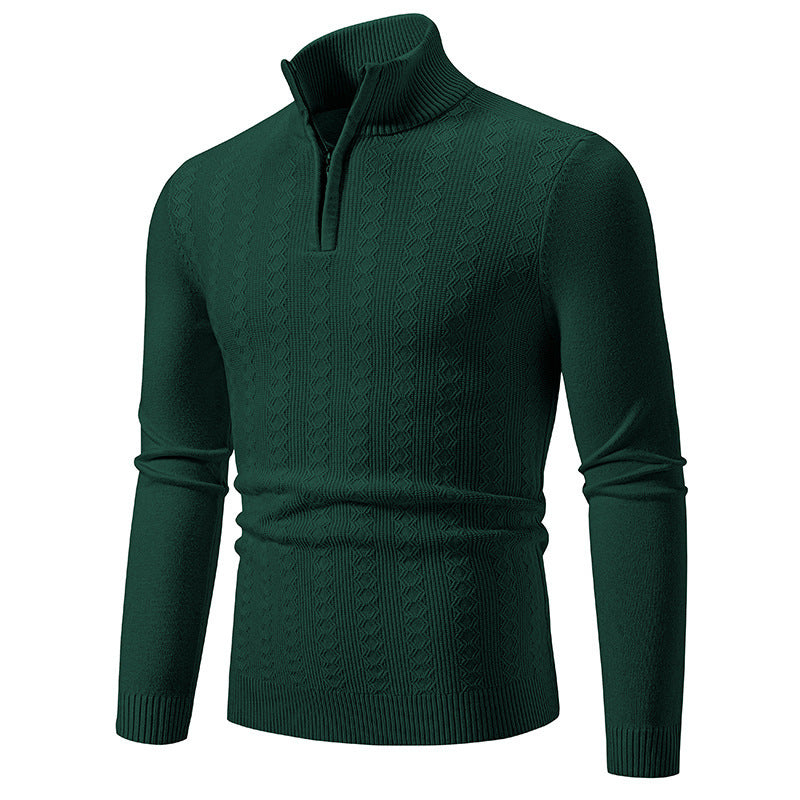 Herren Strickpullover mit Reißverschluss und grafischem Zopfmuster Heidi-Mode