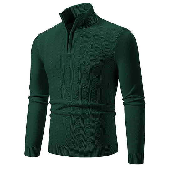 Herren Strickpullover mit Reißverschluss und grafischem Zopfmuster Heidi-Mode