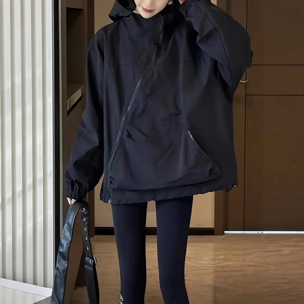 Damen Modische Windjacke mit hohem Kragen und großzügigen Taschen Heidi-Mode