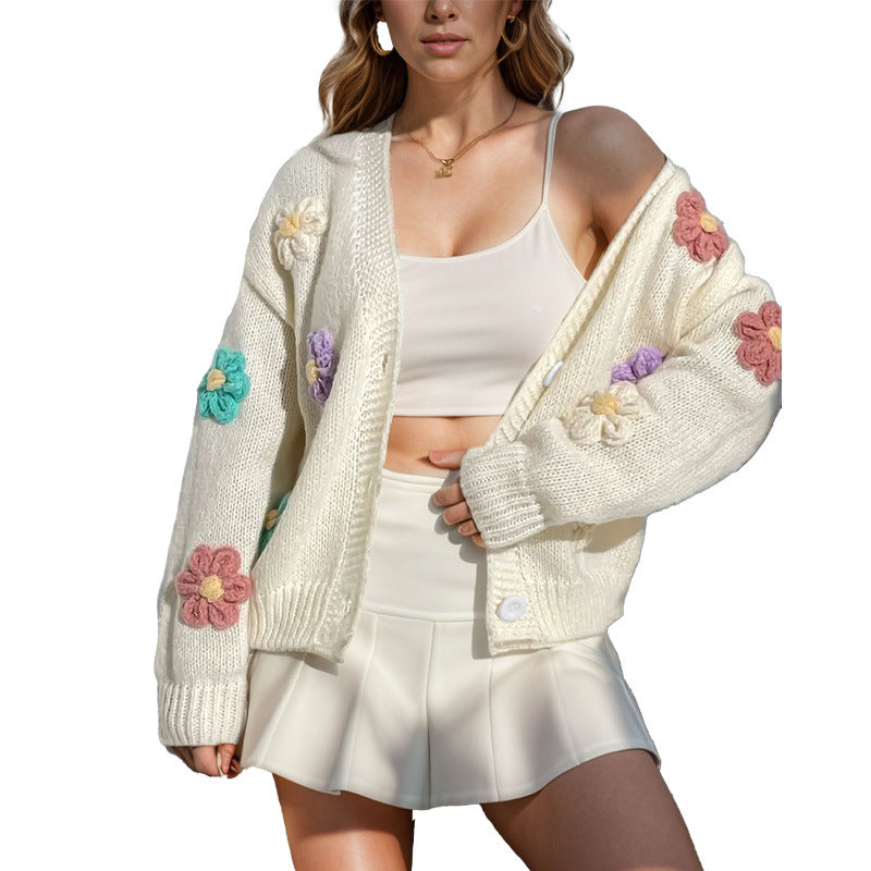 Damen Strickjacke mit floralen Applikationen Heidi-Mode