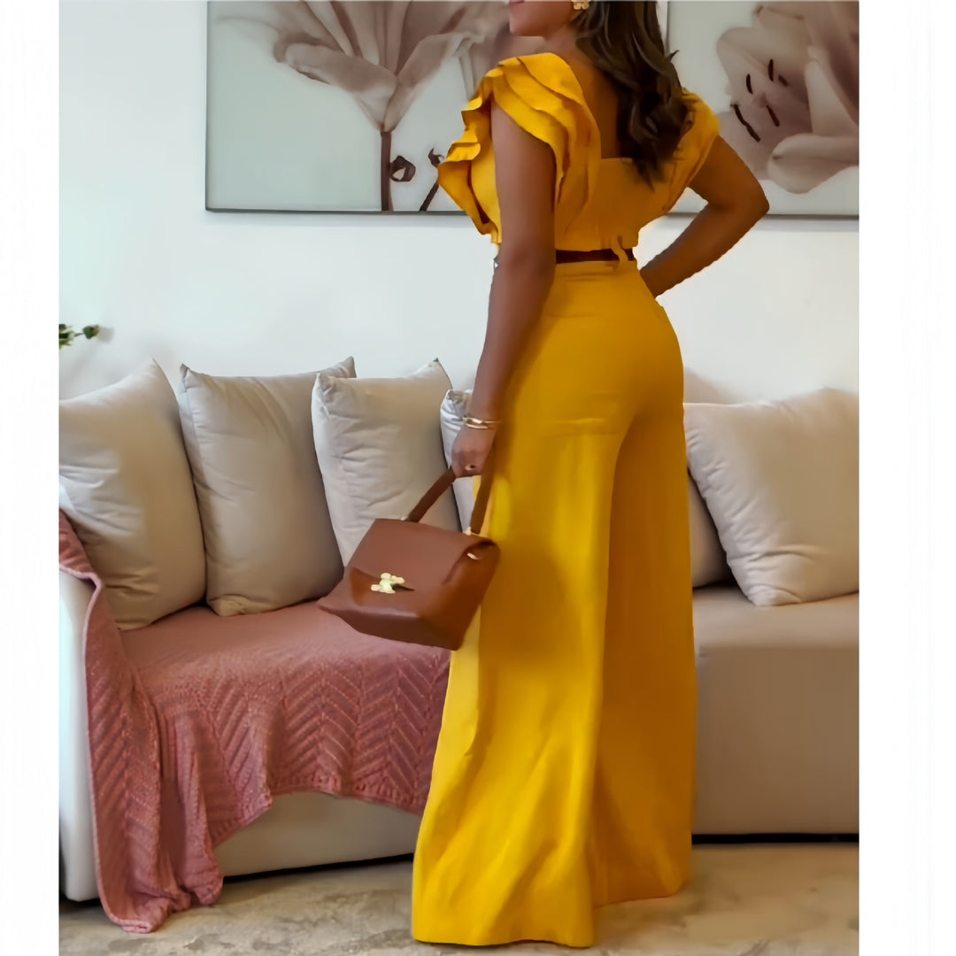 Damen eleganter Jumpsuit mit voluminösen Rüschendetails Heidi-Mode