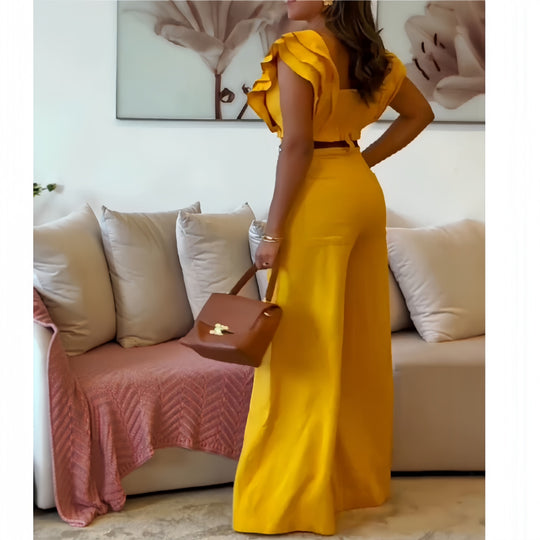 Damen eleganter Jumpsuit mit voluminösen Rüschendetails Heidi-Mode