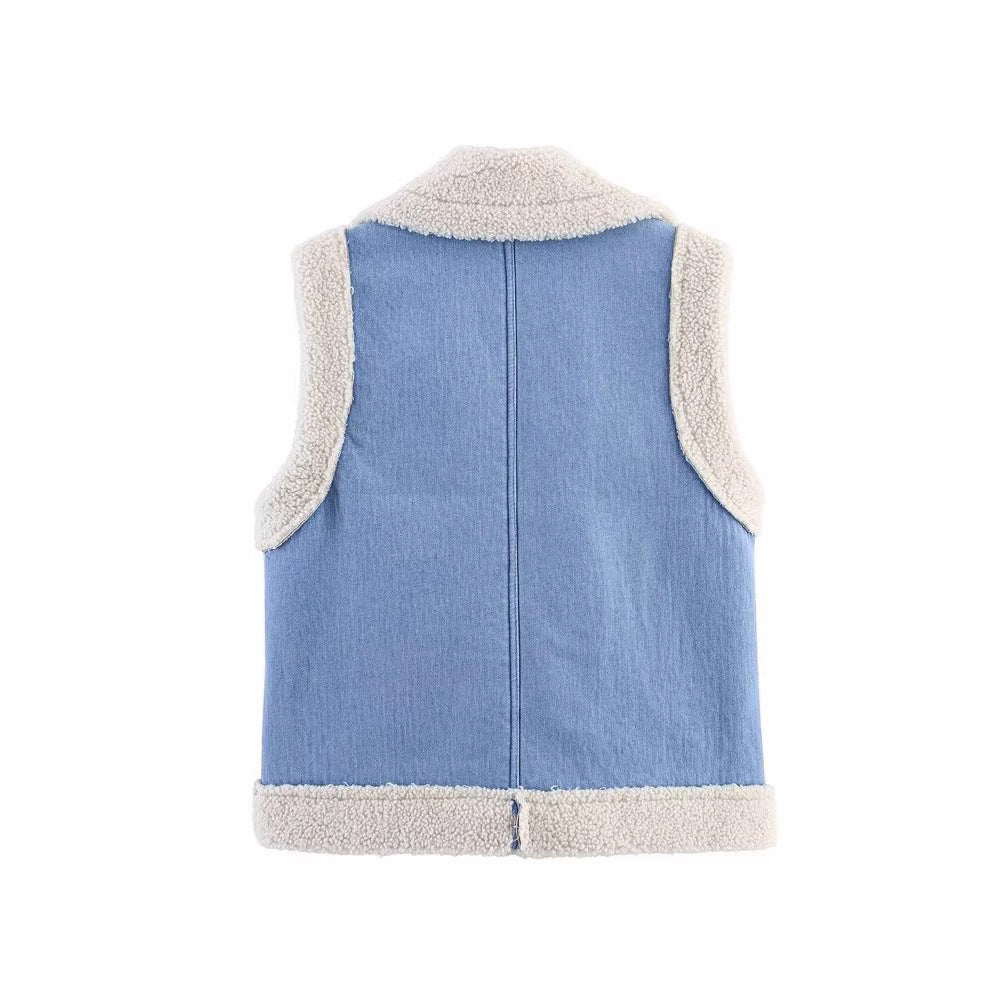 Damen Weste im Vintage-Style aus Denim mit Fleecefutter Heidi-Mode