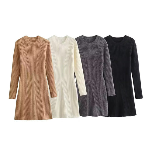 Damen Strickkleid mit modernem Rippendesign Heidi-Mode