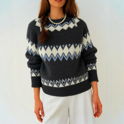 Damen Strickpullover mit grafischem Muster und weichem Material Heidi-Mode