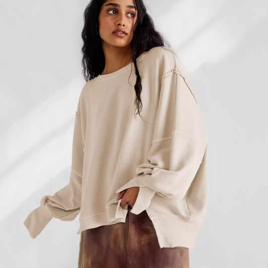 Damen Oversized Sweatshirt mit kreativem Saumdesign Heidi-Mode
