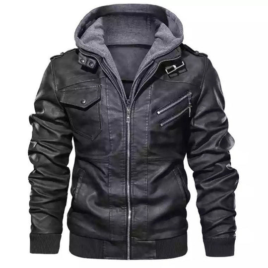 Herren Bikerjacke im Vintage-Look mit abnehmbarer Kapuze und vielseitigen Taschen Heidi-Mode