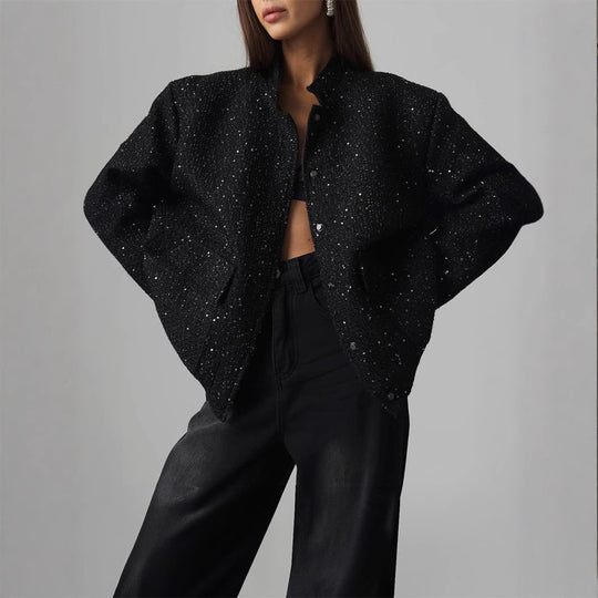 Damen Glitzerjacke mit praktischen Taschen und elastischem Saum Heidi-Mode