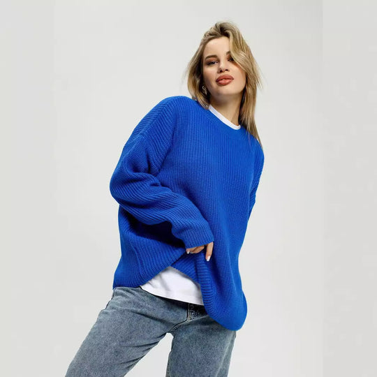 Damen lässiger Oversized Pullover mit strukturiertem Strickmuster Heidi-Mode
