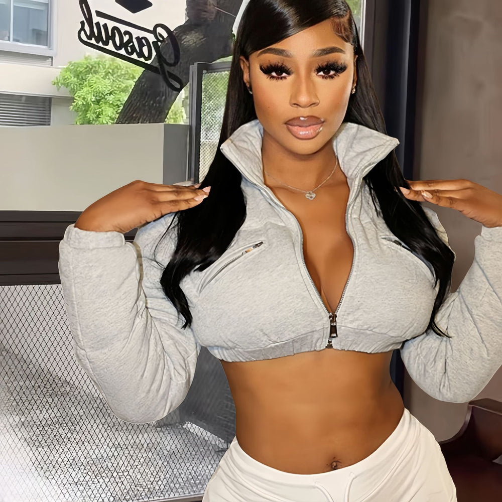 Damen cropped Sportjacke mit stylischem Stehkragen Heidi-Mode