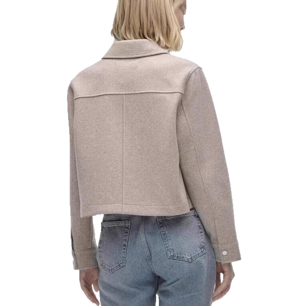 Damen kurze Wolljacke im klassischen Stil mit aufgesetzten Taschen Heidi-Mode