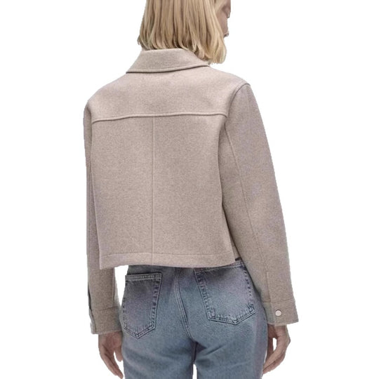 Damen kurze Wolljacke im klassischen Stil mit aufgesetzten Taschen Heidi-Mode