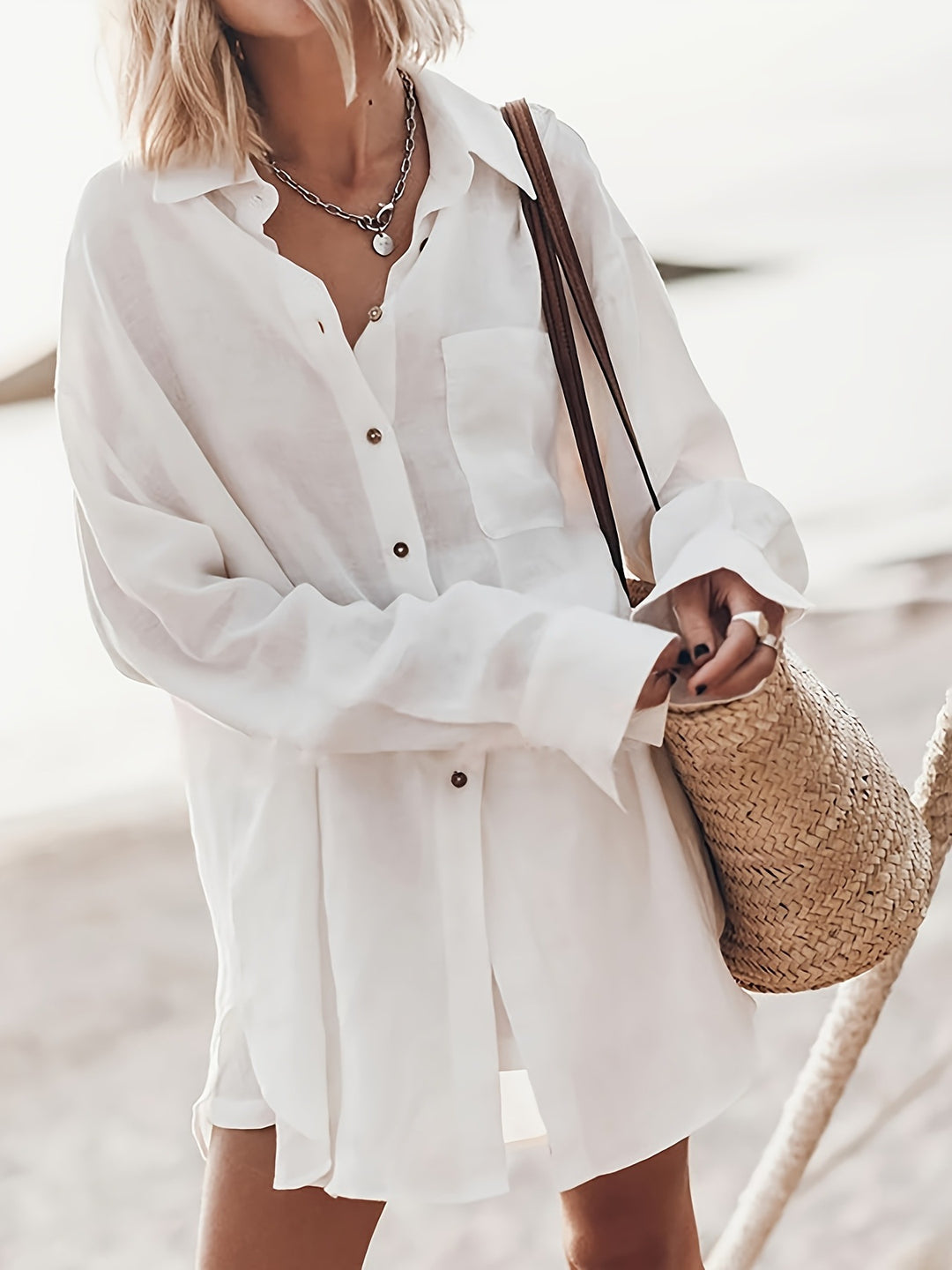 Damen lässige Oversized-Bluse aus Leinen Heidi-Mode