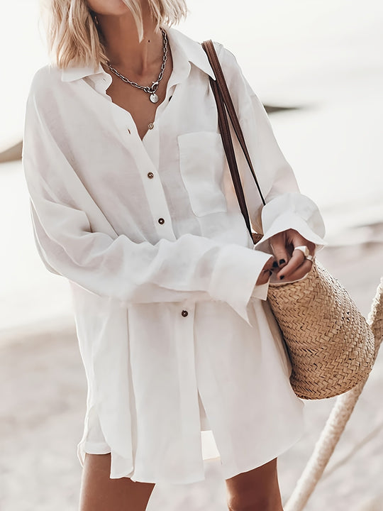 Damen lässige Oversized-Bluse aus Leinen Heidi-Mode