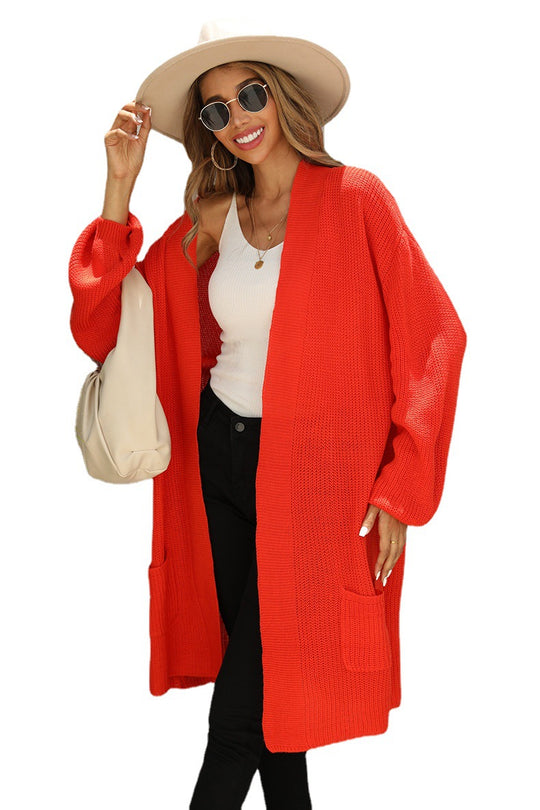 Damen lässige Strickjacke mit offener Front und großzügigen Ärmeln Heidi-Mode