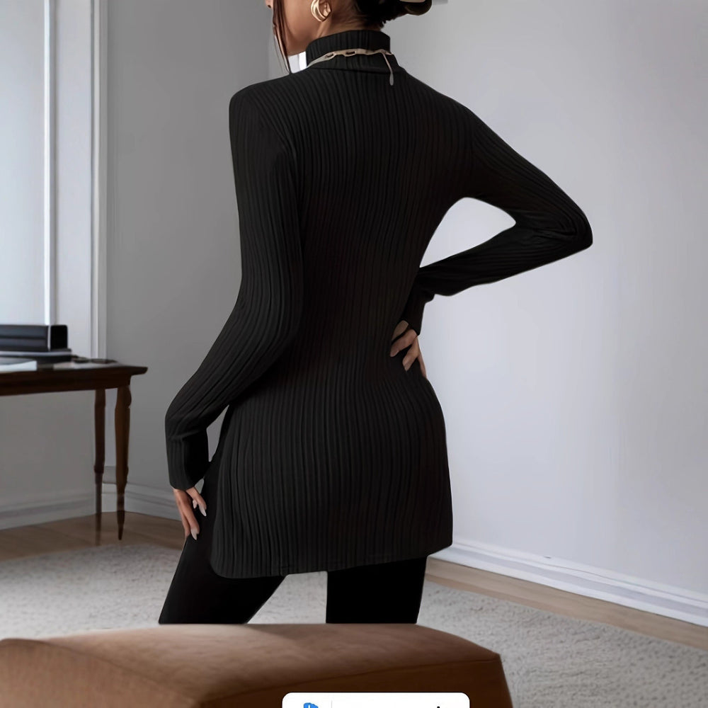 Damen Langarm-Rippstrickoberteil mit Stehkragen Heidi-Mode