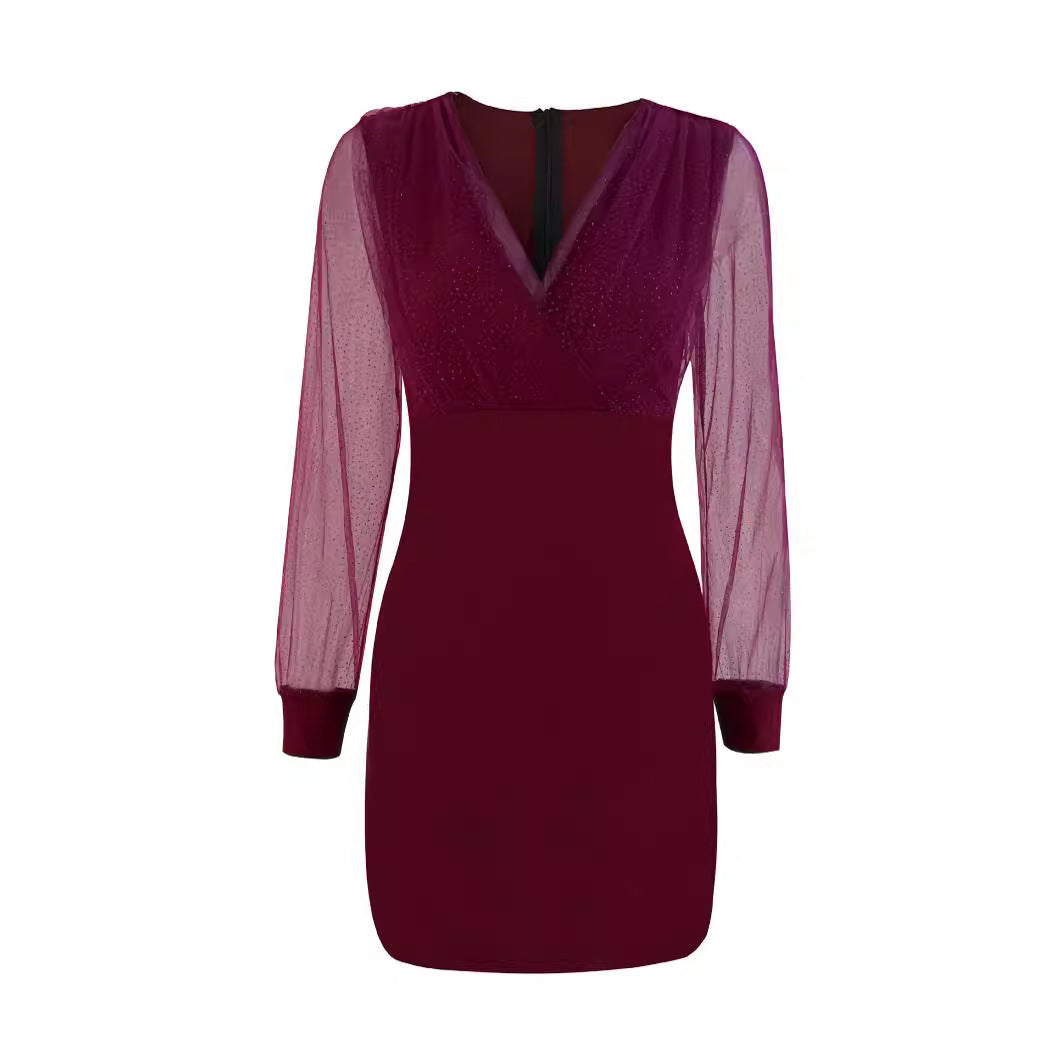 Damen Glitzerndes Cocktailkleid mit transparenten Ärmeln Heidi-Mode