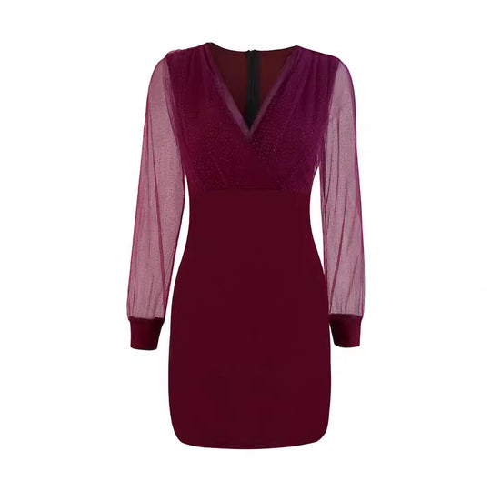 Damen Glitzerndes Cocktailkleid mit transparenten Ärmeln Heidi-Mode