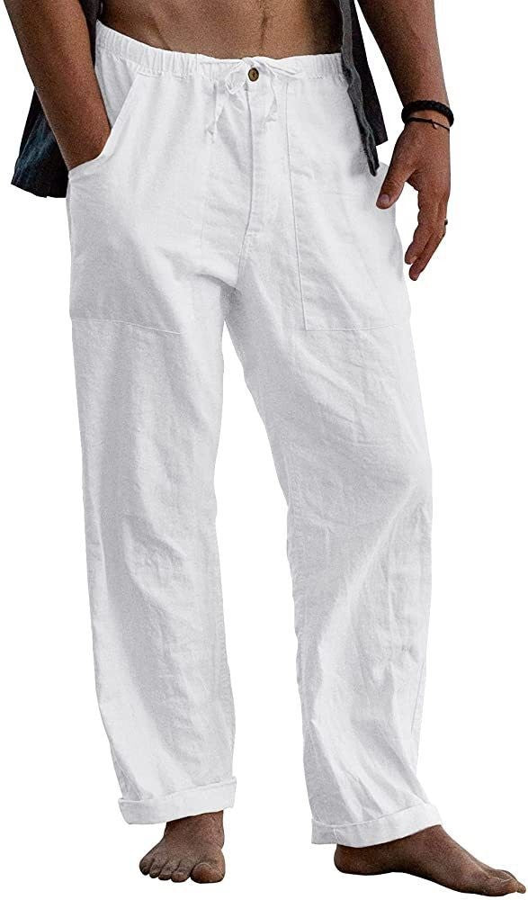 Herren Relaxed Fit Leinenhose mit elastischem Bund und praktischen Taschen Heidi-Mode